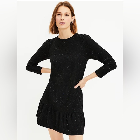 LOFT Dresses & Skirts - Loft Womens Size M sweater dress Speckled Knit Flounce